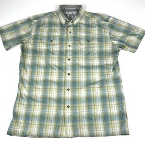 Kuhl Eluxur Mens Button Up Short Sleeve Shirt Sz Medium Hiking Outdoors Plaid